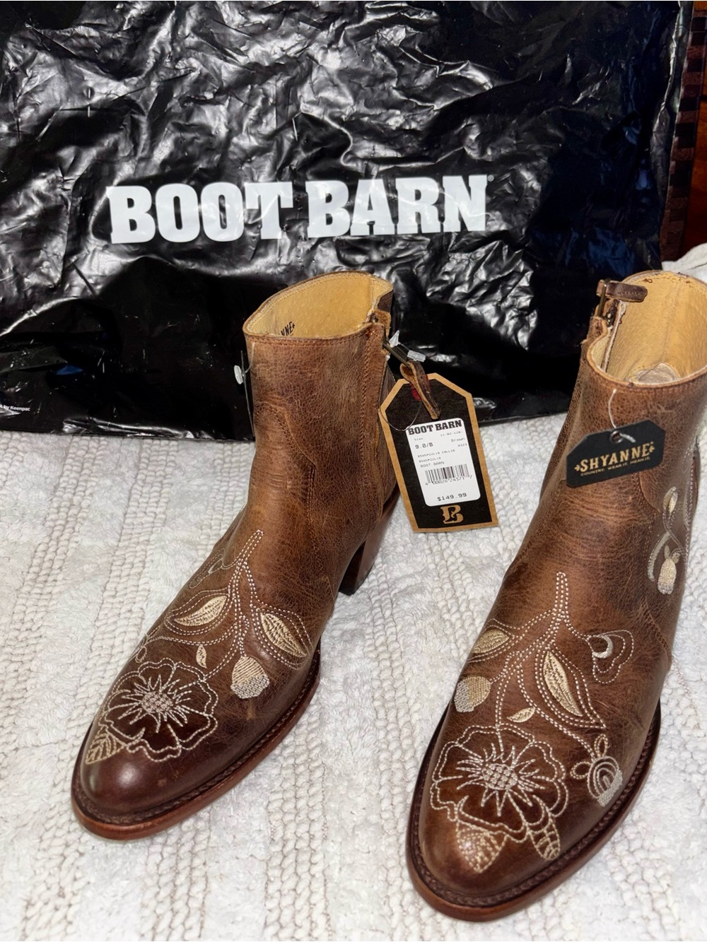 Shyanne Brown Leather Ankle Boots with Cream Embroidery Boot Barn
